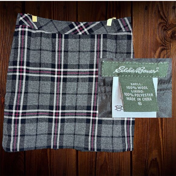 Eddie Bauer Skirt Womens Medium 6 Gray Plaid Tartan Wool Blend Lined Mini Winter - Picture 1 of 9